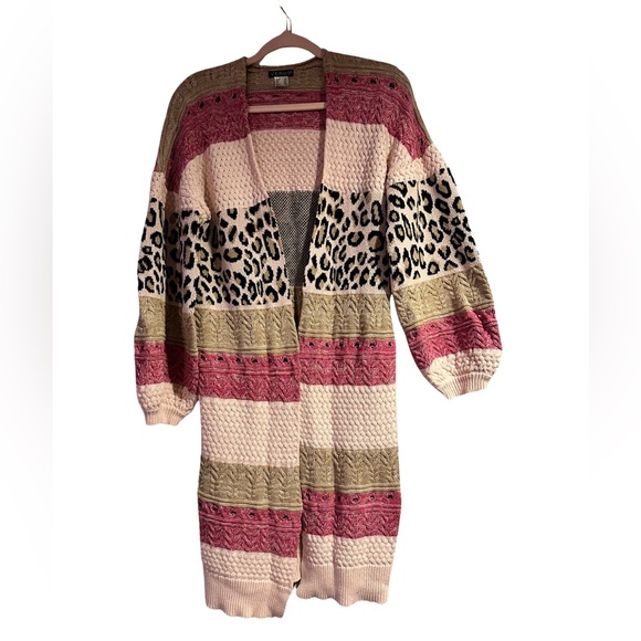 Leopard print pink and tan long open sweater size XS /M - Picture 1 of 4